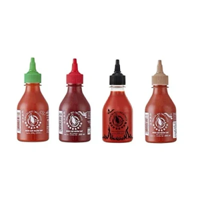 Abbildung von 4er Set Sriracha Hot Chili Sauce versch. Sorten 4 x 200ml Chilli Soße Pamai Pai®