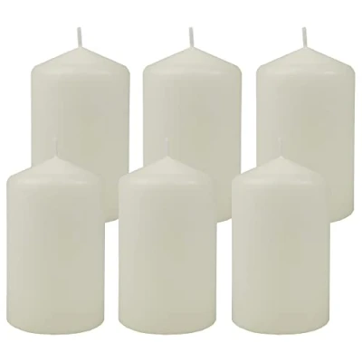 Abbildung von HS Candle Wachskerzen (6er Pack) Elfenbein Stumpenkerzen Ø6cm x 10cm Kerze in vielen Farben, Lange Brenndauer Hergestellt EU Kerzen Blockkerzen