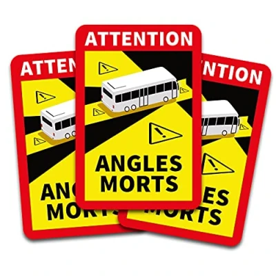 Abbildung von Attention Angles Morts Aufkleber je 25x17cm für Fahrzeuge Pflicht ab 3,5 t in Frankreich Warnung Toter Winkel Sticker selbstklebend uv beständig wetterfest R144 (Bus, 3 Stück)