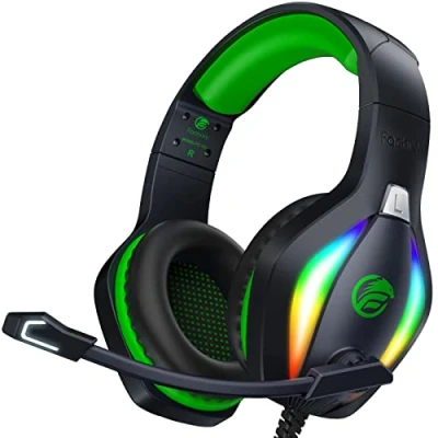 Abbildung von Fachixy 「2024 New」 FC100 Gaming Headset für PS4/PS5/PC/Xbox/Nintendo Switch, PS4 Kopfhörer mit Kabel und RGB Licht, Stereo Surround Mikrofon, Noise Cancelling Gamer Headphones GRÜN
