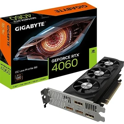 Abbildung von Gigabyte NVIDIA GeForce RTX 4060 OC Low Profile Graphics Card 8GB GDDR6, 128 bit, PCI E 4.0, 2475MHz Core Clock, 2x DP 1.4, HDMI 2.1a, DLSS 3 GV N4060OC 8GL