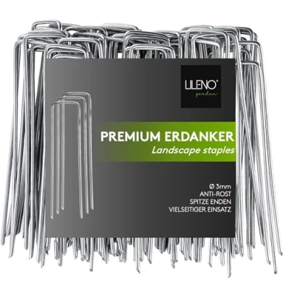 Abbildung von LILENO HOME Unkrautvlies Erdnägel [50 Stück 14x3 cm] perfekt für Gartenvlies, Zelt oder als Erdanker Garten Bodenanker Unkrautfolien Heringe auch Rasengitter, Camping Erdspieße