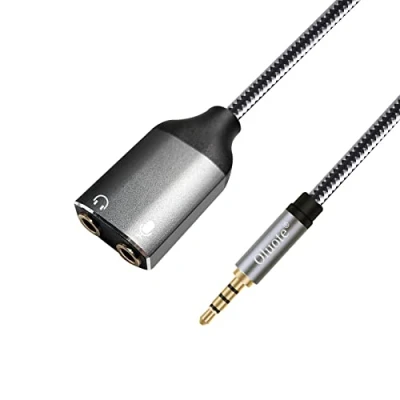 Abbildung von Oluote Headsets Splitter Adapter, 3,5 mm TRRS Nylongeflecht 4 poliger Stecker auf 2 Buchse TRS Kopfhörer Mikrofon Splitterkabel, kompatibel mit PS4 Xbox One Gaming Headset Tablet Laptop PC (1.5M)