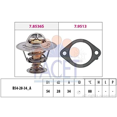 Abbildung von EPS 1.880.869 Kühlwasserthermostat 88 54 Made in Italy OE Equivalent mit Dichtung KIA: SORENTO 1, HYUNDAI: H 1 Travel