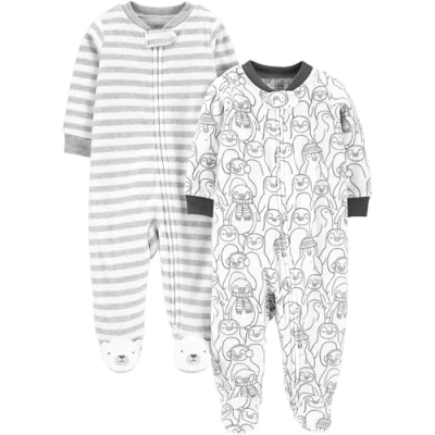 Abbildung von Simple Joys by Carter&#039;s Unisex Baby Schlaf und Spielanzug aus Fleece mit Füßen, 2er Pack, Pinguin/Streifen, Frühchen