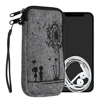 Abbildung von kwmobile Handytasche für Smartphones XL 6,7/6,8&quot; Handy Filztasche Pusteblume Love Schwarz Hellgrau 17,2 x 8,4 cm Innenmaße