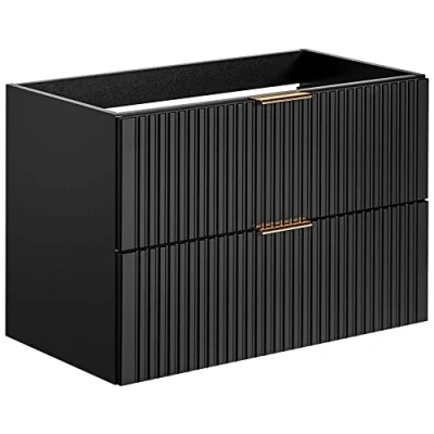 Abbildung von Lomadox Badezimmermöbel Waschtisch Unterschrank 80 cm in matt schwarz mit gerillter Front, 2 Softclose Auszüge, B/H/T ca. 80/57/46