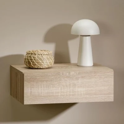 Abbildung von CARO Möbel Nachtkommode ANNE, Regal Wandregal Wandboard Hängeregal mit Schublade Wohnzimmer Sonoma E