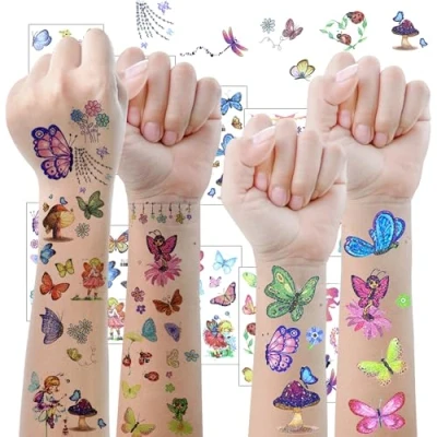 Abbildung von Glitzer Tattoo Kinder,Jusduit Schmetterling Insekt Tier Meerjungfrau Dino Tattoos Glitzer,Temporäre Kinder Aufkleber für Mädchen Jungs Kindergeburtstag Mitgebsel Party (Glitzer Schmetterling)