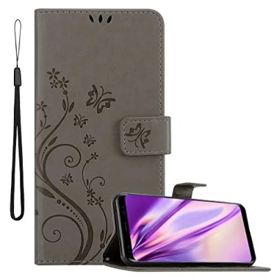Abbildung von Cadorabo Hülle kompatibel mit Samsung Galaxy S8 Blumen Design aus Premium Kunst Leder Flip Klappbare Stoßfeste Magnetische [Standfunktion] [Kartenfächern] Cover für Tasche in Grau