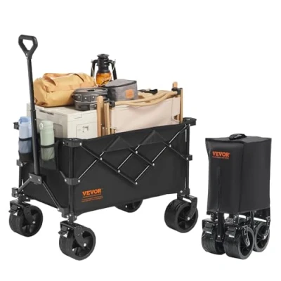 Abbildung von VEVOR Bollerwagen 965 x 600 1070 mm Kinderwagen aus 600D Oxford Stoff mit PVC Beschichtung Strandwagen 220 L Speicherkapazität max. 150 kg Tragfähigkeit Transportkarre Gerätewagen Handwagen