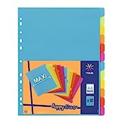 Abbildung von Viquel Lot de 12 intercalaires en plastique Maxi format (24,5x30,5cm) Pour classeur A4 ou à levier Coloris fluo