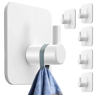 Abbildung von 4smile Handtuchhalter ohne Bohren, 6er Set Weiße Edelstahl Klebehaken als Handtuchhaken, wasserdichte Haken selbstklebend Rostfreie Badezimmer Handtuchhalter, für Bad und Küche