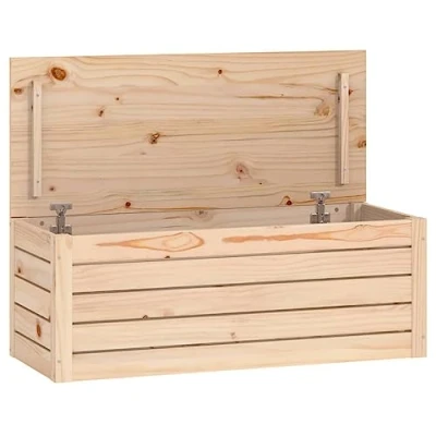 Abbildung von vidaXL Truhe, Aufbewahrungsbox mit viel Stauraum, Aufbewahrungstruhe Deckel, Werkzeugkasten Holzbox Holztruhe, Massivholz Kiefer