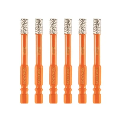 Abbildung von HPMAISON 6tlg. 6mm Diamantbohrer Fliesenbohrer Glasbohrer Set, 1/4&quot; Sechskant Schaft E 6.3 Trockenbohrer für Keramik, Granit, Glas, Porzellan, Fliesen, Harte Feinsteinzeug