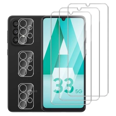 Abbildung von Dlxiks 3+3 Stück, Panzer Schutz Glas für Samsung Galaxy A33 5G, 3 Stück Schutzfolie Mit Kameraschutz, 9H Härte, Anti Kratzen, HD Klar Displayschutzfolie 5G