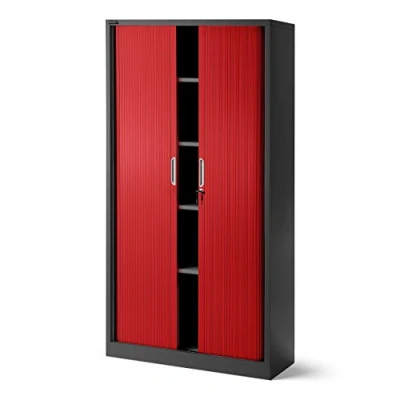 Abbildung von Jan Nowak Rollladenschrank Aktenschrank Büroschrank mit Rolltüren Metall Pulverbeschichtung 4 Einlegeböden 185 cm x 90 45 (Anthrazit Rot)