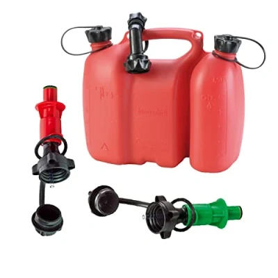 Abbildung von Hergestellt für BAUPROFI Doppelkanister rot 3+1,5 Liter inkl. 1 Ausgiesser und 2X Sicherheits Einfüllsysteme (grün + rot)