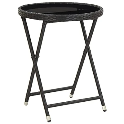 Abbildung von vidaXL Beistelltisch Klappbar Klapptisch Gartentisch Balkontisch Tisch Bistrotisch Campingtisch Terrasse Garten Schwarz 60cm Poly Rattan Hartglas