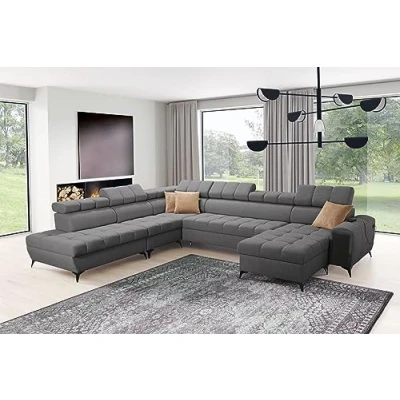 Abbildung von All4All Ecksofa mit Schlaffunktion Gonti x 359 294 cm Schlafsofa Bettkasten Sofa in U Form Wohnlandschaft XXL Eckcouch Groß Seite Rechts Dunkelgrau Gewebe Modern 26