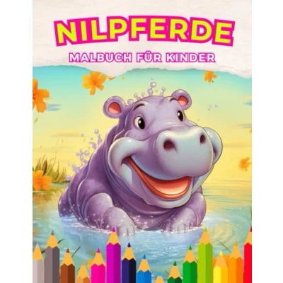 Abbildung von Nilpferde: Malbuch für Kinder: Tauche ein in eine Welt voller Wasserspaß und kreativer Entfaltung mit diesem bezaubernden Kinder im Alter von 3 bis 12 Jahren.