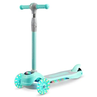 Abbildung von Ricokids LED Kinderscooter 3 Räder Kinder Roller Höhenverstellbarer Cityroller Faltbarer Tretroller Klappbar Dreiradscooter PIKO Tragfähigkeit 25 kg für ab Jahren (Grün)