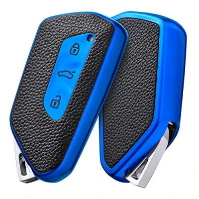 Abbildung von OATSBASF Autoschlüssel Hülle für VW, Schlüssel Kompatibel Golf 8 Seat Leon MK 4 Tarraco Ateca Skoda Octavia TPU Silicone Schlüsselhülle (P Blau)