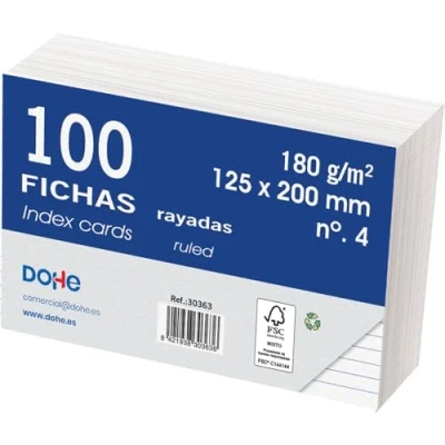 Abbildung von Dohe Karteikarten aus Karton, liniert, 100 Stück, Notizkarten, Größe 20 x 12,5 cm, 180 g, Nr. 4, Büromaterial, Weiß