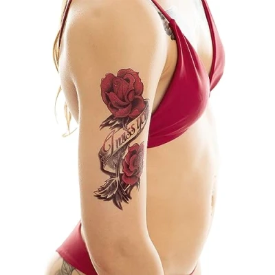 Abbildung von 1 x Rosen Tattoo I miss you Schriftzug Temporary Body (1)