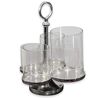 Abbildung von Antikas Aluminium Kerzenhalter, 4 armig, Glaskuppel, Dekoration H.36cm