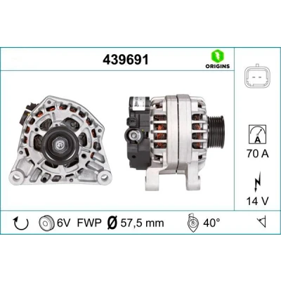 Abbildung von VALEO 439691 Lichtmaschine 14V 70A PEUGEOT: 206 Schrägheck, SW, 1007 CITROËN: Berlingo / First I, II