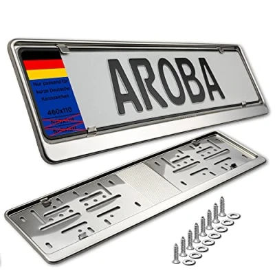 Abbildung von 2X Premium Auto Kennzeichenhalter 100% Edelstahl POLIERT für 46cm KURZKENNZEICHEN (Kennzeichen der Größe 460mm x 110mm) Nummernschildhalter Kennzeichenhalterung INOX V2A Rostfreier Stahl