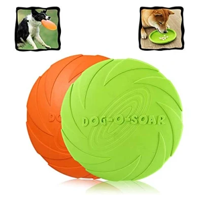 Abbildung von WELLXUNK Hunde Frisbees,Hund Scheibe, 2 Stück hundespielzeug Frisbee,Gummi Frisbee,für Land und Wasser,Hundetraining, Werfen, Fangen &amp; Spielen(Grün + Orange)