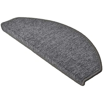 Abbildung von Beautissu XXL Treppenstufen Matten 65x28 cm 15 Stück Gängige Treppen Stufenmatten Selbstklebend Innen Treppenmatten Stufenmatte Teppich Treppenteppich Stufenteppich Halbrund Grau ProStair