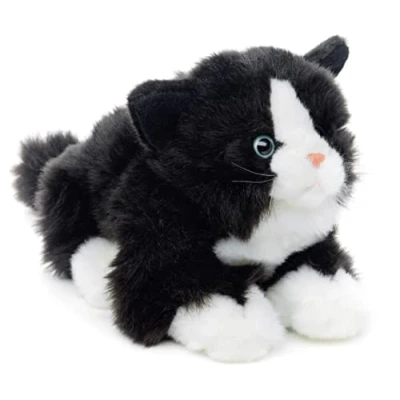 Abbildung von Uni Toys Kuscheltier Katze mit Stimme (schwarz weiß) 20 cm (Länge) Plüsch, Plüschtier, zu 100 % recyceltes Füllmaterial
