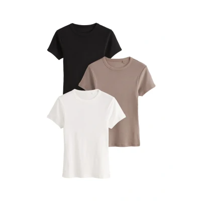 Abbildung von THE SET 3 PACK Short Sleeve Regular FIT Tshirt basic, Damen, Größe: Large, Black taupe brown white