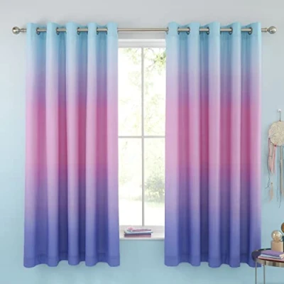 Abbildung von Catherine Lansfield Ombre Rainbow Clouds Vorhänge mit Ösen, gefüttert, 168 x 183 cm, Pastellfarben
