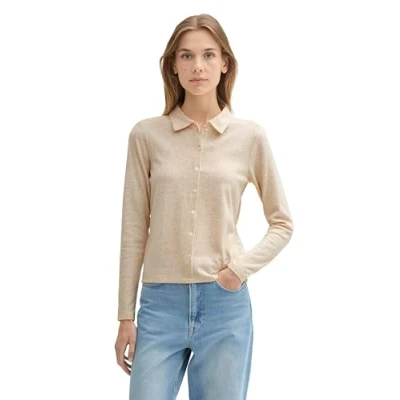 Abbildung von TOM Tailor Denim Langarm Hemdbluse, Damen, Größe: Large, Marble beige melange