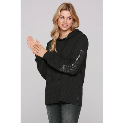 Abbildung von Soccx Strukturierter MIT ÄRMELPRINT Kapuzenpullover, Damen, Größe: Large, Black