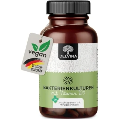 Abbildung von DELVINA Mundflora Lutschtabletten gegen Mundgeruch mit Bakterienkulturen 90 vegane Tabletten Minze Geschmack Frischer Atem Mundhygiene ohne Mundspülung und Zungenreiniger