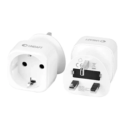 Abbildung von UK Adapter Stecker Typ G, Unidapt Deutschland EU zu England Reiseadapter Steckdose Reisestecker Steckdosenadapter für Irland Dubai Malediven Kenia Großbritannien Reise Travel 2 Stücke