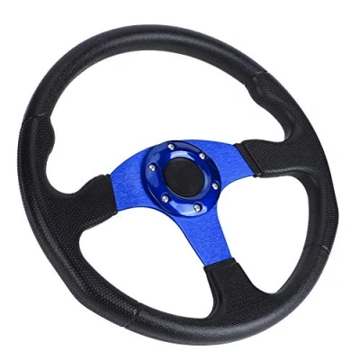 Abbildung von Lenkrad, 350mm / 14 Zoll Rennwagen Sportlenkrad Deep Dish 6 Schrauben Universal Modified Accessory(Blau)