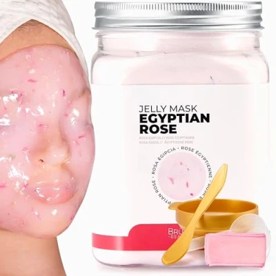 Abbildung von BRÜUN Peel Off Egyptian Rose Jelly Mask for Face Care A 23 fl oz Rubber Jar 30 to 35 Treatments Skin Moisturizing Gel of Spa Set Men, Women and Adults
