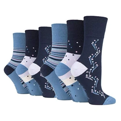 Abbildung von Gentle Grip 6er Pack Damen Baumwolle Ohne Gummibund Socken mit Bunt Elegant Motiv (37/38, SOLRH215)
