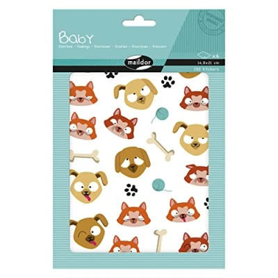 Abbildung von Maildor AE220C Packung mit 6 Stickerbogen Baby, 14,8x21 cm, 150 Sticker, Emotionen Hund/Katze, 1 Pack