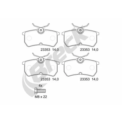 Abbildung von BRECK 23353 00 704 Bremsbelagsatz nicht für Verschleißwarnanzeiger vorbereitet FORD: FIESTA 6, 5, Focus Mk1 Schrägheck