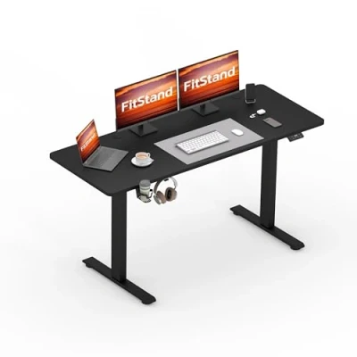 Abbildung von FitStand FQ1 140x60cm höhenverstellbarer Schreibtisch Electric Lift Desk mit Tischplatte, Stehpult, Computertisch Haken, Kindersicherung, Memory Funktion für Büro und Zuhause Schwarz