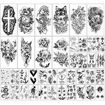 Abbildung von Kaieteur 40 Blatt Blumen und Tierkollektion Wasserdichte temporäre Tattoos Dauerhafte gefälschte für Frauen Mädchen