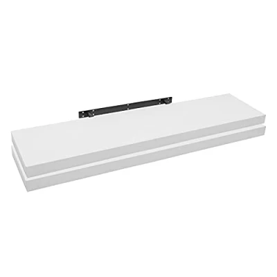 Abbildung von WOLTU 2X Wandregal Wandboard Bücherregal Regale für Deko Wandablagen aus MDF Holz, 2er Set Hängeregal Weiss, 110x23x3,8cm RG9316ws 2