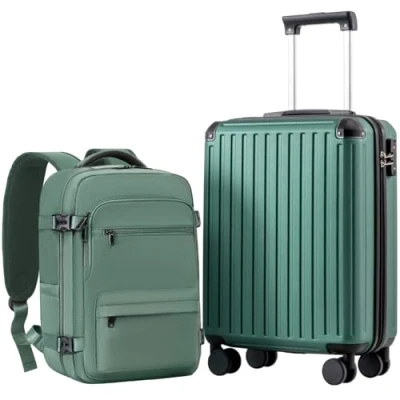 Abbildung von COOLIFE Handgepäck Koffer 55X40X20cm und Kabinen Rucksack 20L(40X25X20cm) Set für EasyJet Flugzeug Kabinengepäck Hartschlagenkoffer Reiserucksack Klein mit TSA Schloss